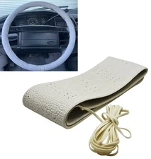 Classic Grip Synthetic Vinyl Old School Wrap Steering Wheel Cover White 14-16"