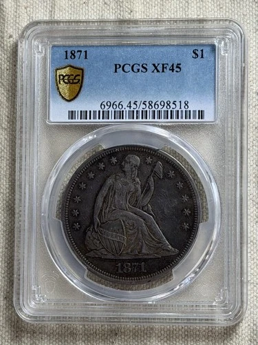 1871 P Liberty Seated Silver Dollar PCGS XF-45 Motto Gold Shield Nice Type Coin