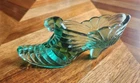 Fenton Glass Green Scallop Drape Cat Head Slipper Shoe *Stamped*