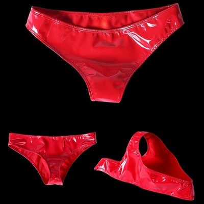 S-2XL Shiny Faux PU Leather Briefs Wet Look PVC Panties Women Underwear Lingerie
