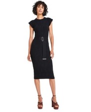 Vince Camuto Womens Textured-Knit Cap-Sleeve Midi Dress Black Size L MSRP $148