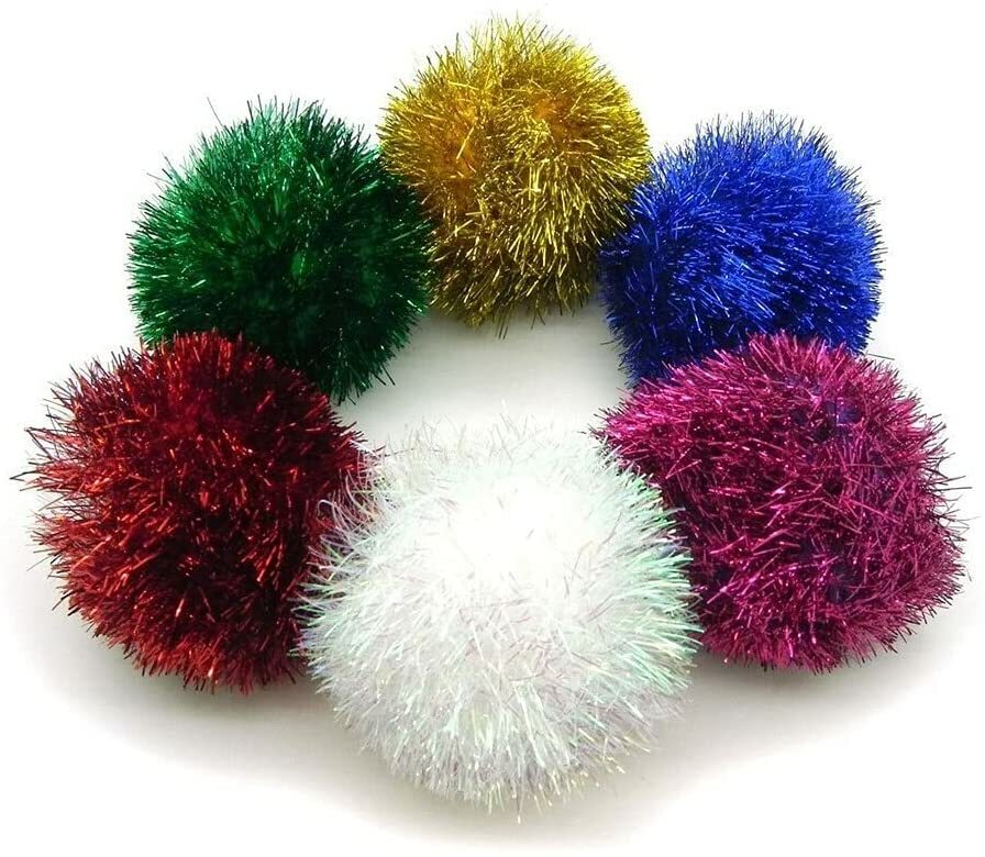 Jumbo Sparkle Ball Tuff Kitty Puff® Cat Toy – 12-Pack Of Glittery Tinsel Balls