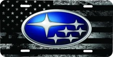 SUBARU LOGO WITH GRAY USA FLAG VEHICLE LICENSE PLATE AUTO CAR FRONT TAG