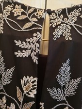 Calvin Klein Dress Black Gold Silver Floral Embroidered 
