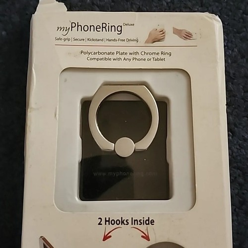 Neu MyPhoneRing Schwarz Basis Silber Telefon Ring Griff Halter Ständer Universal 2 Haken - Bild 2 von 7