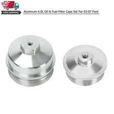 Aluminum 6.0L  Oil & Fuel Filter Caps Set For 03-07 Ford F250 F350 F450 F550