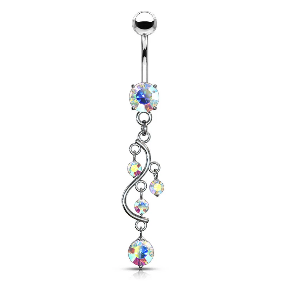 Fancy Vine Dangle Belly Button Ring 14G 316L Steel CZ Navel Piercing Jewelry - Image 2 of 4