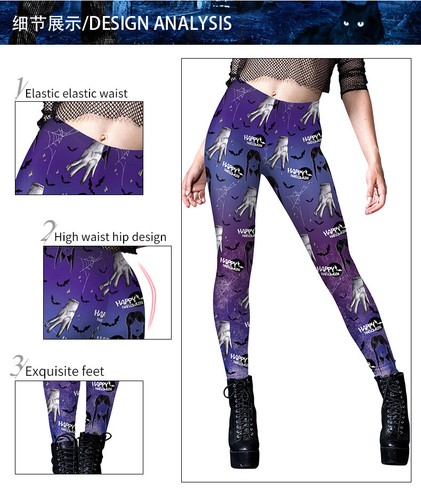 Halloween Alien Magic Witch Wednesday The Hand Leggings Women Yoga Fitness Pants - Picture 3 of 26