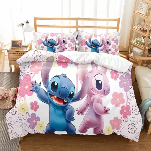 Cute Lilo & Stitch Duvet Cover Pillowcase 3-Piece Bedding Set Stitch Pillow Case - Picture 13 of 26