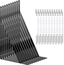 10 Pack Heavy Duty Shelf Brackets 16 Inch, Black Triangle Shelf Brackets Steel F