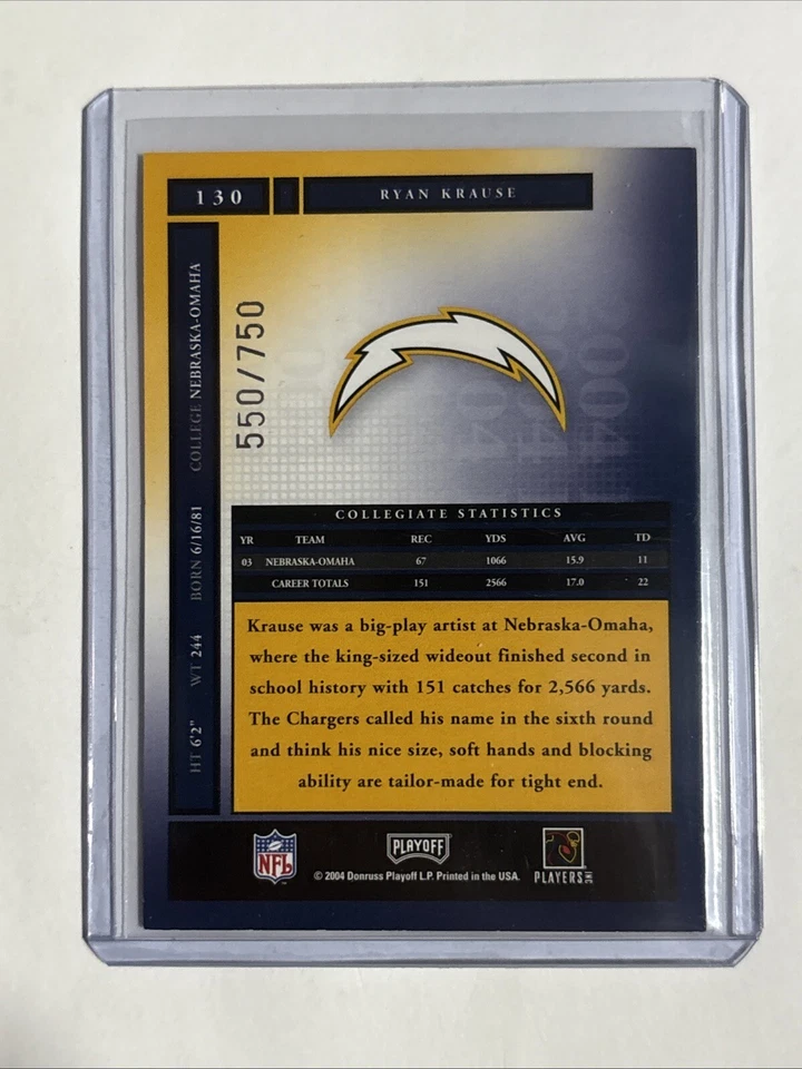 2004 Playoff Honors #130 Ryan Krause RC Rookie Card /750   - Image 2 of 2
