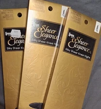 3 Boxes (6 pairs) L'eggs Sheer Elegance Silky Sheer Knee Highs