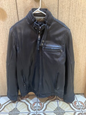 Marc New York By Andrew Marc Leather Jacket Moto Biker Ebony Cafe Racer Black