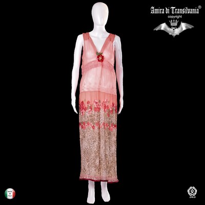 langes Kleid Damen bequem Chiffon Kleid rosa Blumen Animalier Muster Pailletten