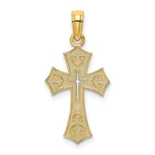 REAL 10k Yellow Gold Latin Polished Textured Cross Charm Pendant 23x10mm