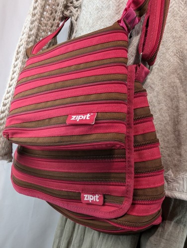 ZipIt Zip It Shoulder Bag Purse Pink & Brown Set of 3, Crossbody ...