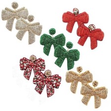 NEW Christmas Bow Earrings Christmas Ribbon Earrings Seed Beaded Earrings