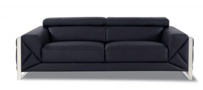 89 Black Italian Leather Sofa With Silver Legs