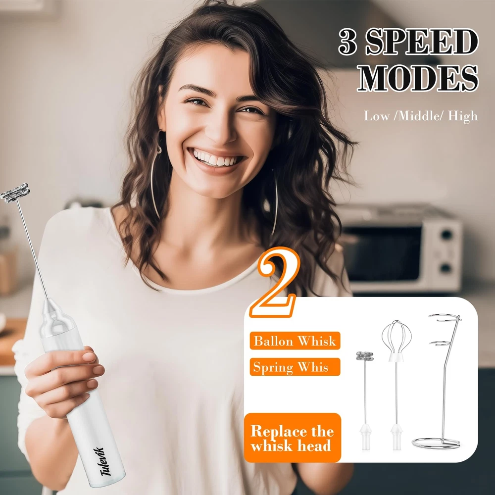 Milk Frother Handheld Electric Frother Wand With Stand Coffee Frother With US...