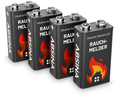 Absina 9V Alkaline Batterie für Rauchmelder 4er Pack
