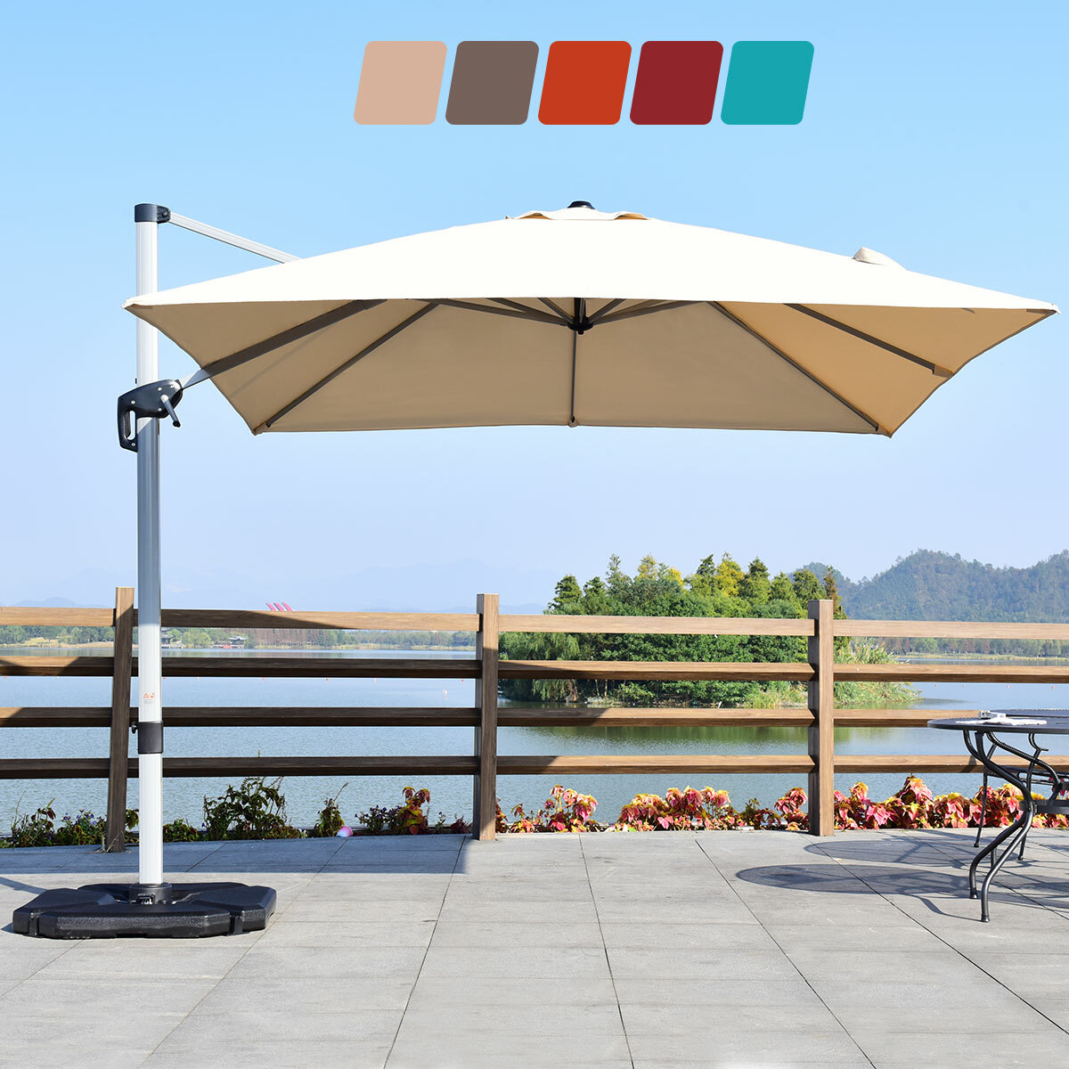 10ft Patio Offset Cantilever Umbrella 360 Rotation Aluminum W Base Beige For Sale Online