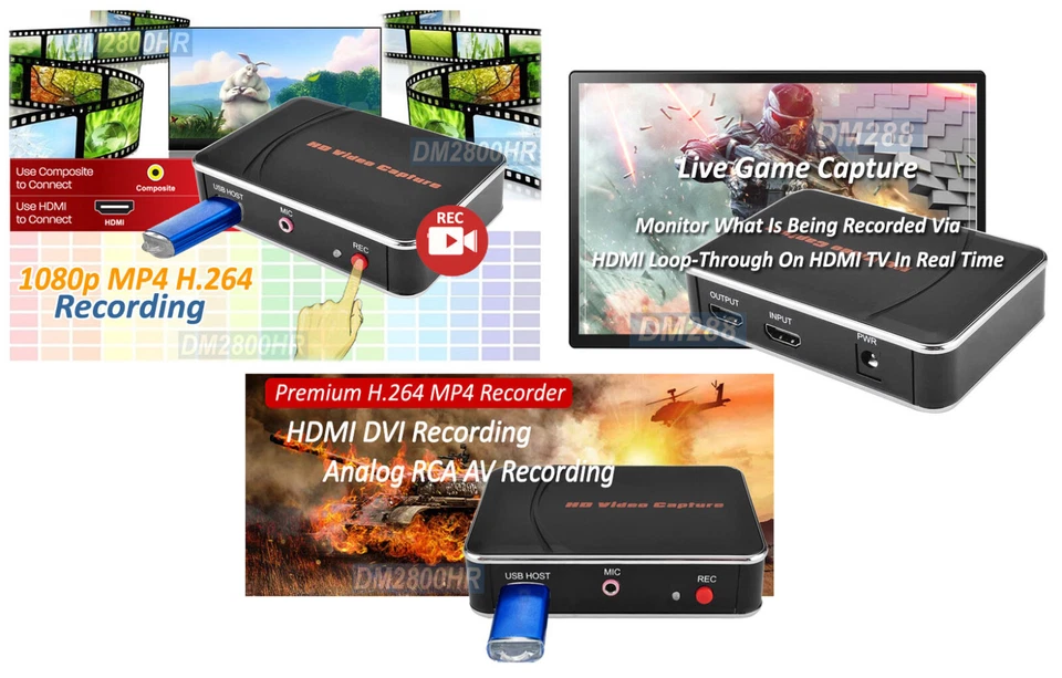 HD1080P Analog RCA AV Video Recorder H.264 MP4 Video Capture Mic USB Input - Image 2 of 4