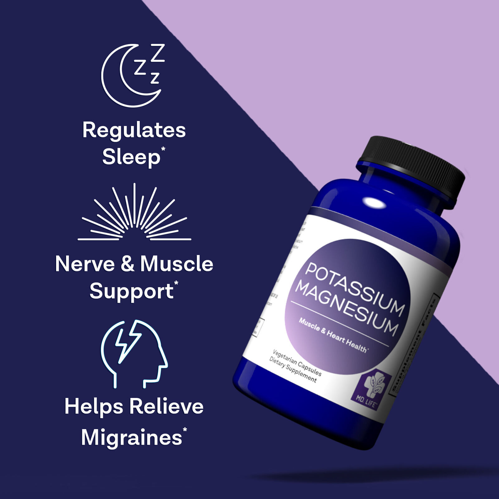 MD.Life Potassium Magnesium 90 Capsules Support Heart, Muscular, Nerve