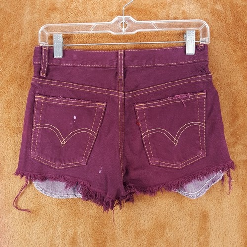 FURST OF A KIND LEVIS Youth Jean Shorts Size 14 Burgundy Distressed Cut Off - Picture 2 of 9