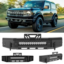 For 2021-2025 Ford Bronco Black Steel  Front Bumper Heavy Duty Replacement