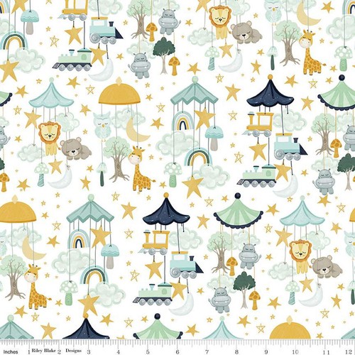 It's a Girl cotton Quilt fabric Riley Blake C13320 White Tossed Animals - Picture 6 of 9