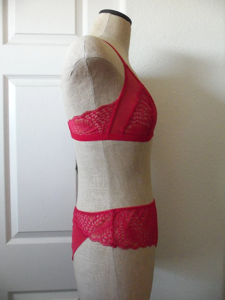 La Perla Studio CALLA красный кружевной треугольник спортивная спина бюстгальтер 36B и бразильский бикини L - Изображение 2 из 4