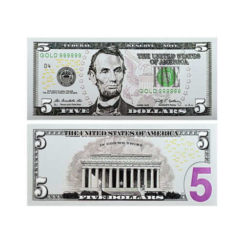 New 5 US Dollar Silver Gold Foil Banknote Abraham Lincoln Money Collection Gifts - Picture 2 of 10