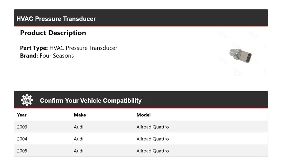 Transdutor de pressão HVAC Audi Allroad Quattro 2003-2005 4 estações 2004 - Imagem 2 de 4