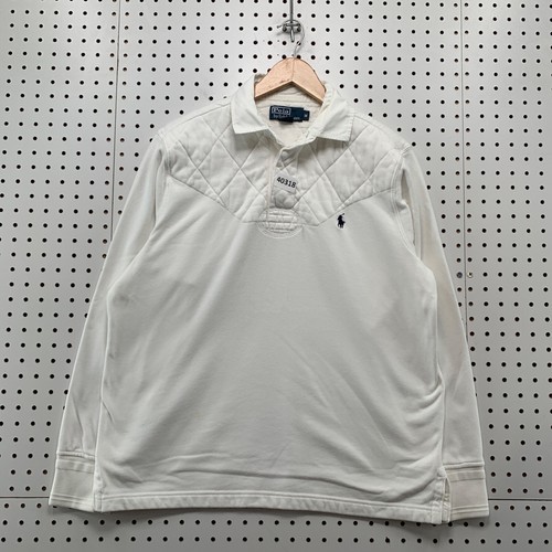 Polo Ralph Lauren Rugby Shirt Mens Medium White Elbow Pad Preppy Pullover 23x26