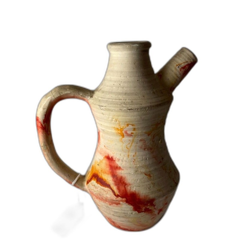Nemadji Handmade Pottery Red Marbled Swirl Jar Vase Single Spout 8” Vtg USA