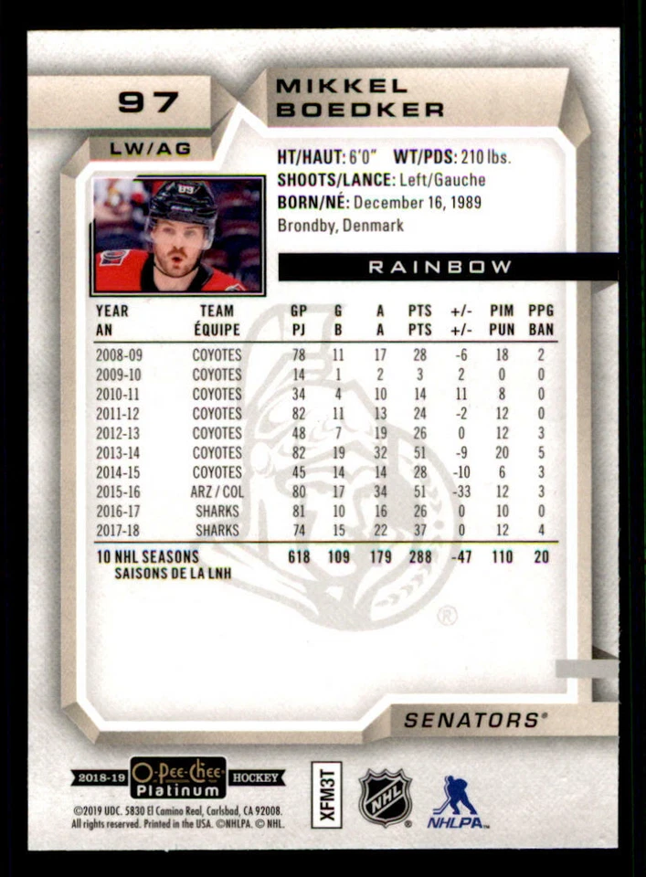 2018-19 O-Pee-Chee Platinum Rainbow #97 Mikkel Boedker - Image 2 of 2