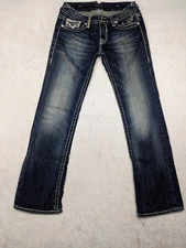 Vigoss Chelsea Bootcut Womens 29 8 Blue Jeans Low Rise Rhinestone Thick Stitch