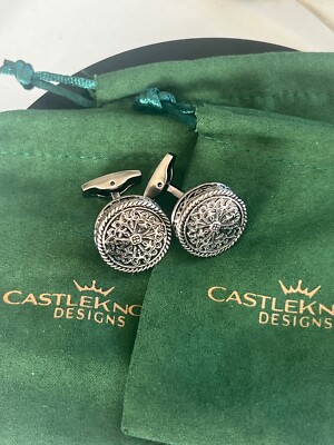 Grand Silver Vintage Cufflinks Mens Silver Caesar Cuff links Minimalist Suit