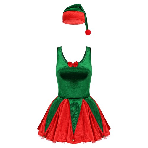 Women's Striped Tutu Candy Cane Dress Christmas Santa Dress Costume with Gloves - Picture 38 of 40