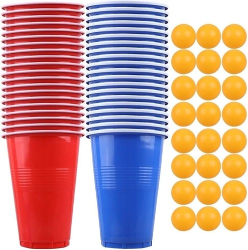 Beer Pong Set 48 PCS American Novelty Drinking Game 24 Cups and 24 Orange Balls - Picture 3 of 5