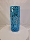 New ListingHand Blown Art Glass Blue & Black W/Clear Pulled Ovals 11" Vase Murano Style, C4