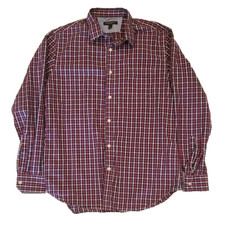 Men's Banana Republic Soft Wash Plaid Long Sleeve Shirt Red Blue Size L