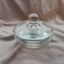 Deckeldose Glas mit Davidstern Glasschliff Hexagramm runde Glasdose mit Deckel