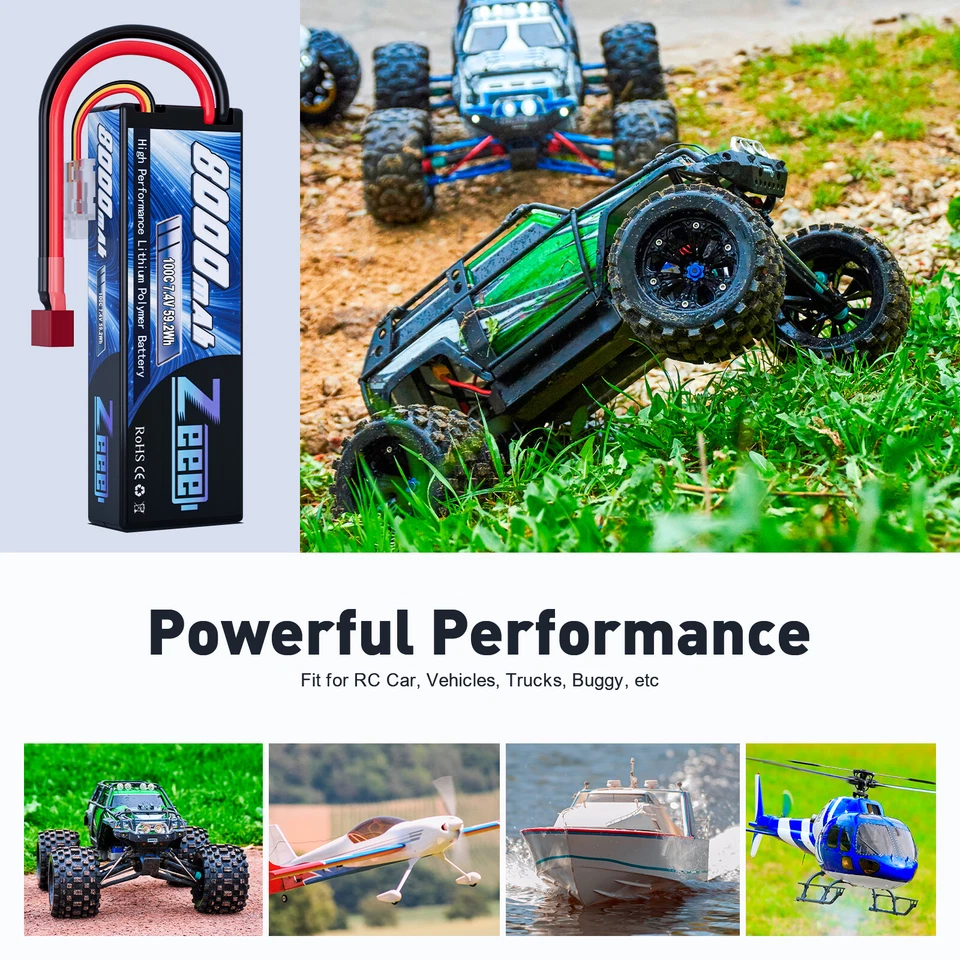 2x Zeee 7,4V 8000mAh 2S Lipo Akku Batterie T 100C Für RC Auto Flugzeug Truck LKW - Bild 4 von 4
