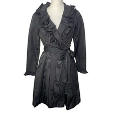 Rare vintage 70s Jack Bryan ruffle neck wrap dress knee length long sleeve sz 0