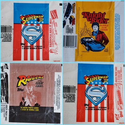 Vtg 1980 Wax Card Pack Wrap Superman Knight Rider Indiana Jones Raiders Lost Ark