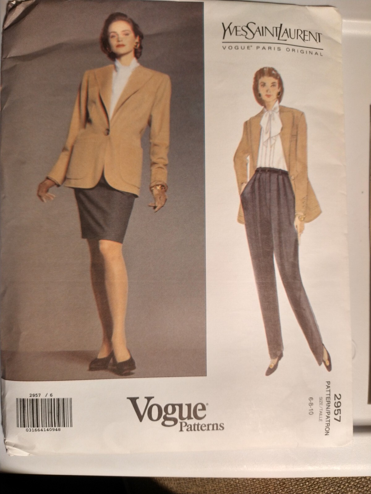 Vogue 2957 modello cucito tg 6 8 10 Yves Saint Laurent giacca donna gonna pantalone