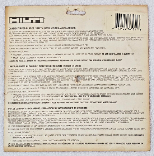 Hilti 7 1/4 x 5/8 x 13/16" 24 Teeth Carbide Cutting Circular Saw Blade - #336531 - Picture 8 of 9