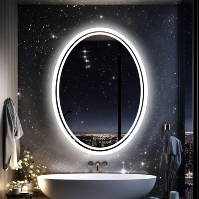 Large Oval LED Bathroom Vanity Mirror with 3 Color lights Dimmable Memory Smart