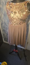 Boohoo Night Miranda Sequin Top Chiiffion Dress In Nude Size 8 Bnwt H